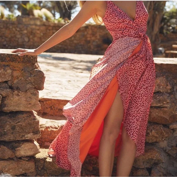 NWOT Anthropologie Hutch Polka Dot Wrap Dress with Orange Accent lining size XS - Picture 2 of 6